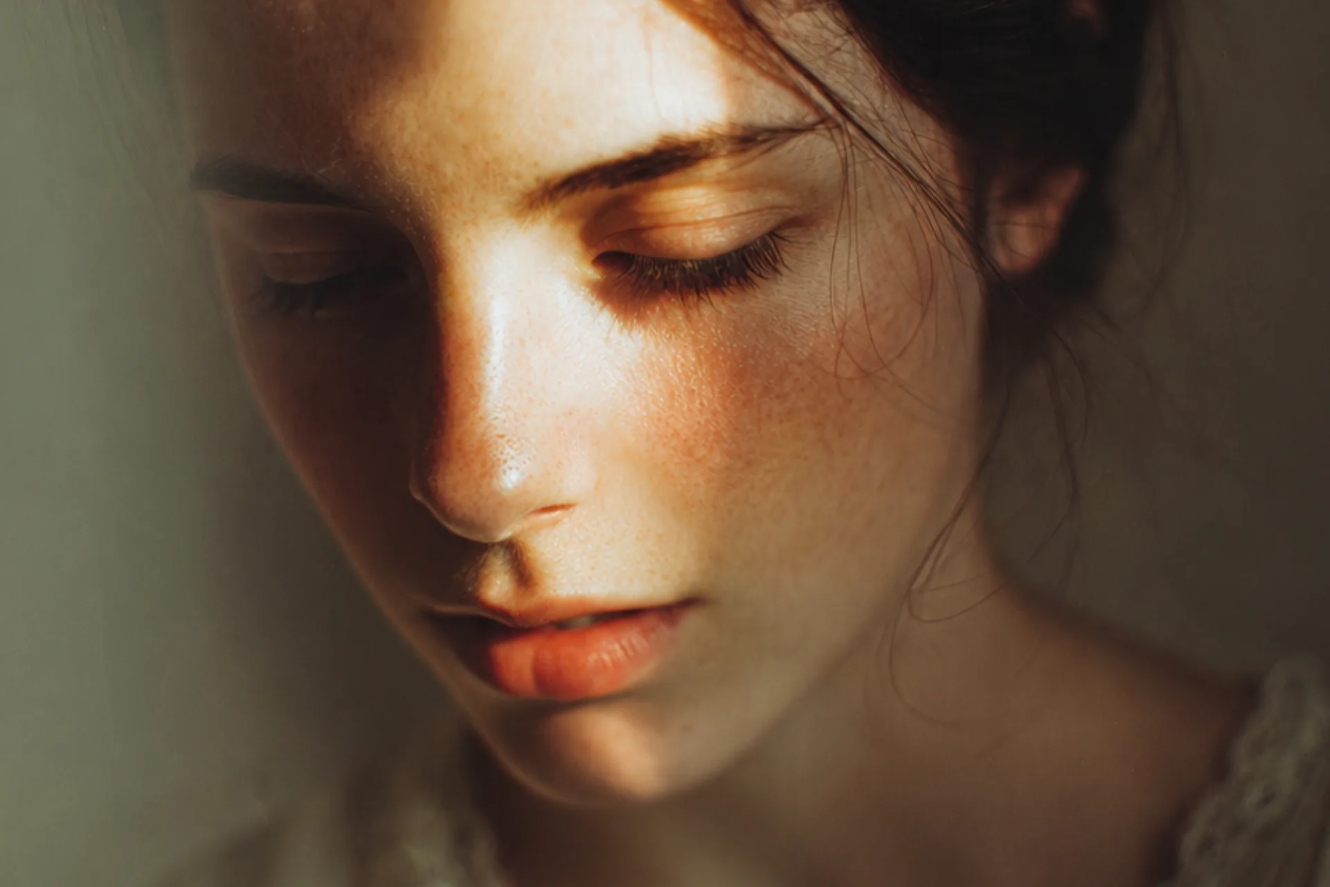 A softly blurred portrait in warm light