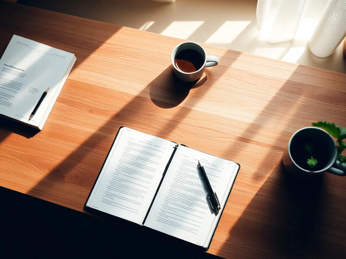 Coffee and a notebook in morning light